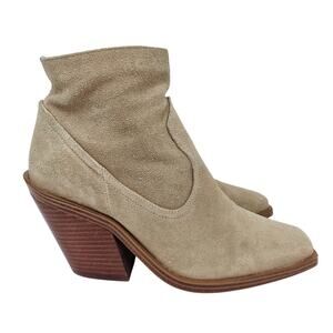 Vince Camuto Amtinda Square Toe Block Heel Leather Bootie Tortilla 9.5